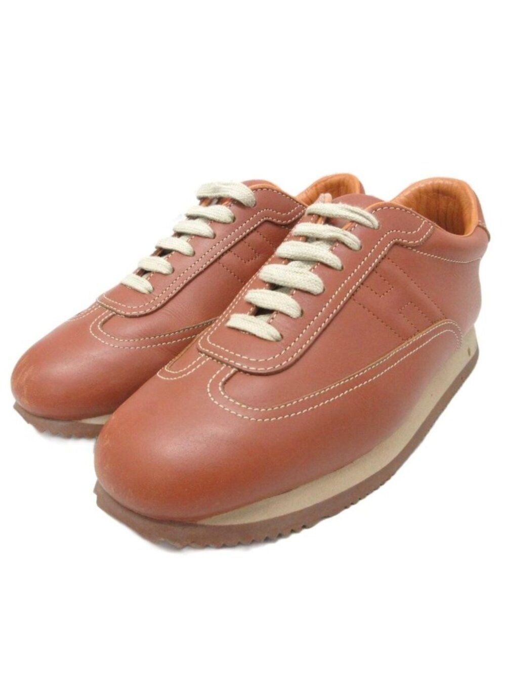 Hermes Quick Sneakers Logo Shoes Low-Cut Leather Brown 39